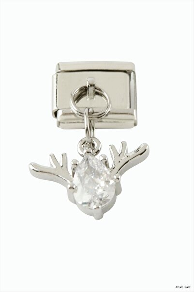 ZERO LAND Ilkestor Deer Zircon Stone Sallatili Steel Charm (02533) Silver Color