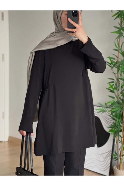 zeynep uyanık Beli Lastikli Kavin Tunik 38-44 Beden Uyumlu Rahat Kalıp Tesett...