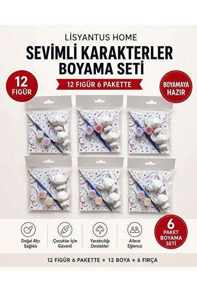 LİSYANTUS HOME Sevimli Karakterler Boyama Seti / 12 Figür 6 Pakette Stitch/Er...