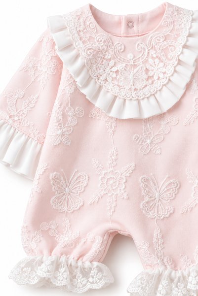 LİLİYUM Luxury Premium Coated Butterfly Patterned Newborn Hospital Release 0-3 Months 100% Cotton Baby Girl Set