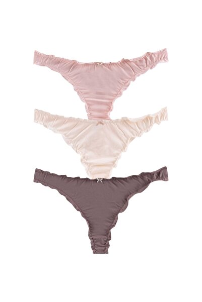 Dominant Kadın Çamaşır Pamuklu Renkli Fırfırlı TANGA 5'li Paket