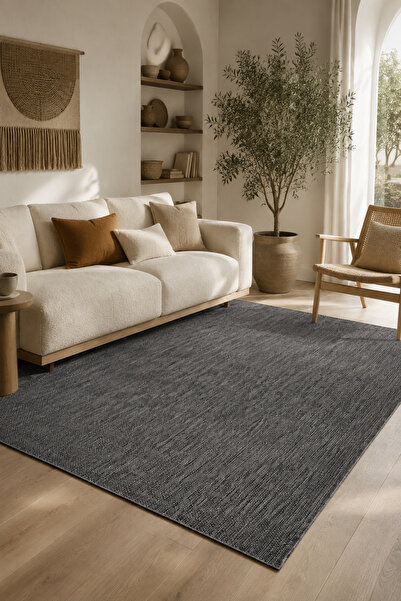 ECOSER Yıkanabilir Kaymaz Kolay Temizlenir Jut Lux Antrasit Sisal Halı Salon ...