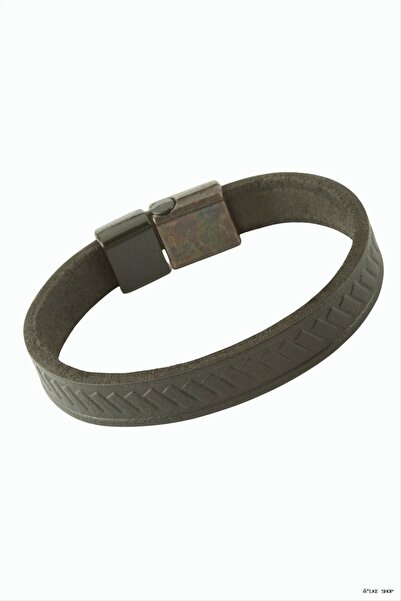 ZERO LAND Ilkestor Stick Patterned Magnetic Leather (02412) Bracelet Black