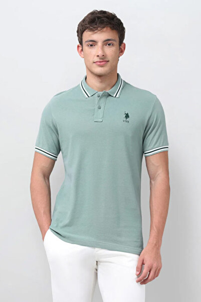 U.S. Polo Assn. Mens Light Green Solid Slim Fit Cotton Polo Tshirt