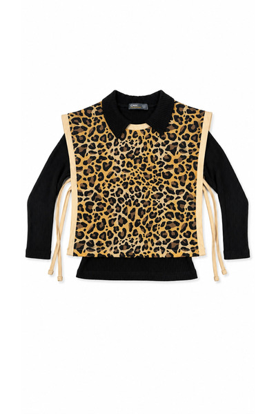 Oz Baby Kız Çocuk Leopar Desenli Yelekli 3’lü Takım – Bluz ve Pantolon 4-11 Yaş