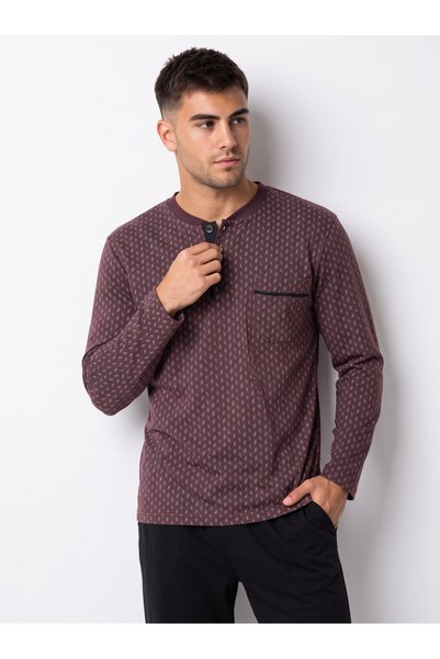 PİJAMANGEL Men's Patterned Long Sleeved Pajama Set