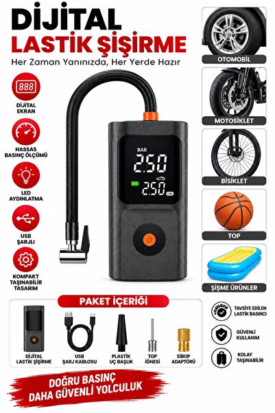 Fürtger Dijital Göstergeli Led Işıklı Taşınabilir 150 PSI Araç Lastik Şişirme...