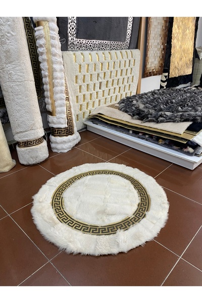 Krem Renk Gold Varaklı Yuvarlak Toskana Deri Halı