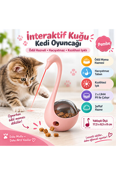 İnteraktif Kuğu Hacıyatmaz Kedi Oyuncağı Ödül Mama Hazneli Kızılötesi Işıklı