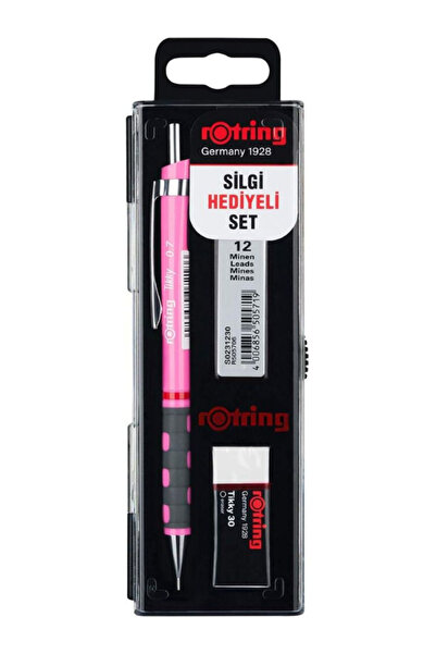 Rotring Tıkky 0.7 neon pembe versatil kalem seti uç+silgi hediyeli