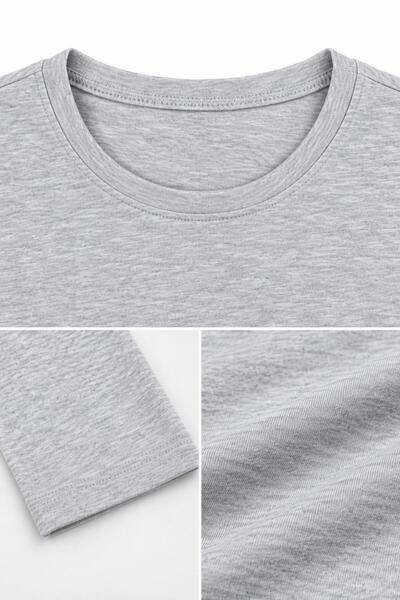 LUCEVERA Children's Long Sleeve Gray Badi Unisex T-Shirt 100% Cotton Basic Crew Neck