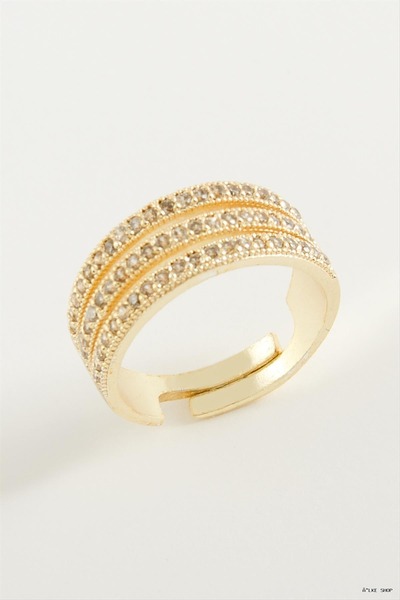 ZERO LAND Ilkestor Three Row Zircon Stone (05758) Ring Yellow