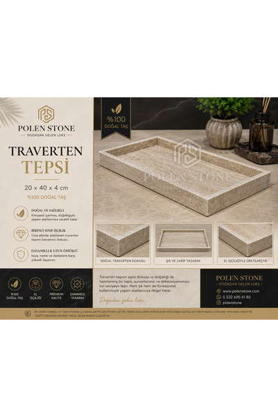 Polen Stone 🪨   صينية من الترافرتين - 20 × 40 × 4 سم
