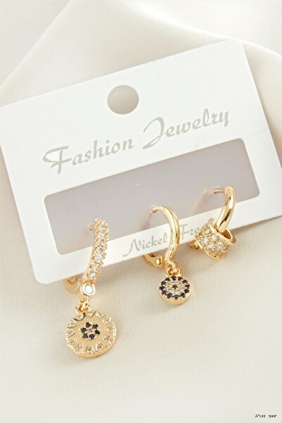 ZERO LAND Ilkestor 3 Pieces Evil Eye Zircon Stone (21254) Earrings Yellow