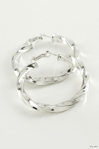 ZERO LAND Ilkestor Twisted Hoop Earrings 4.5 cm (20813) Silver Color