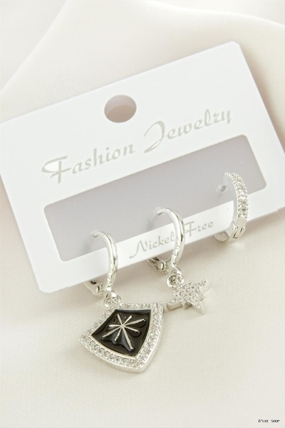 ZERO LAND Ilkestor 3 Pieces Star Zircon Stone Earrings (21219) Silver Color