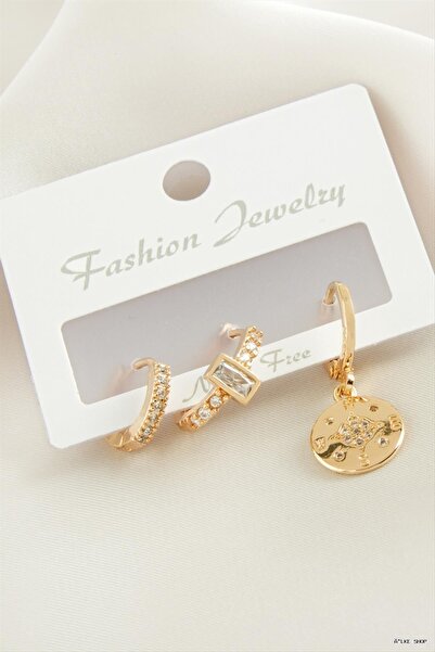 ZERO LAND Ilkestor 3 Pieces Flower Zircon Stone (21153) Earrings Yellow
