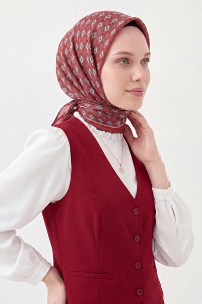 Silk Home Μαλακό Κασκόλ Ρετρό Γεωμετρικό Σκούρο Κόκκινο