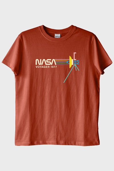 lofux Retro NASA Voyager 1977 Vintage Uzay Tişörtü Kiremit