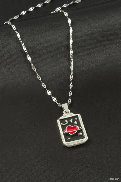 ZERO LAND Ilkestor Heart Steel Tarot Necklace (22125) Silver Color