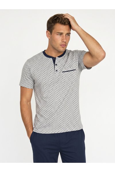 PİJAMANGEL Men's Patterned Short Sleeve Pajama Set