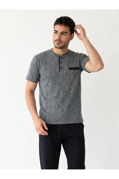 PİJAMANGEL Men's Short Sleeved Patterned Pajama Set