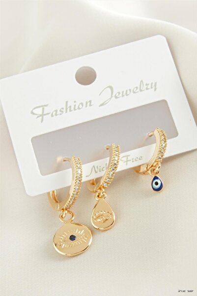 ZERO LAND Ilkestor 3 Pieces Eye Zircon Stone (21307) Earrings Yellow