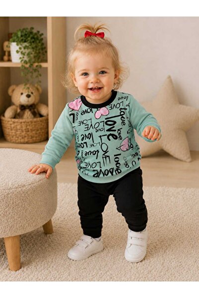 krm kerem bebe Love Heart Patterned Baby Girl Top and Bottom Two-Piece Pajama...