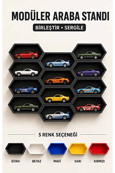 esatoys Modüler Geçmeli 1:64 Ölçek Oyuncak Araba Duvar Rafı– Tekli, 5 Renk Se...