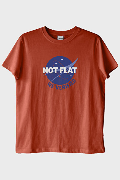 lofux Bilim ve Mizahı Birleştiren 'Not Flat - We Verified' Kiremit Tişört