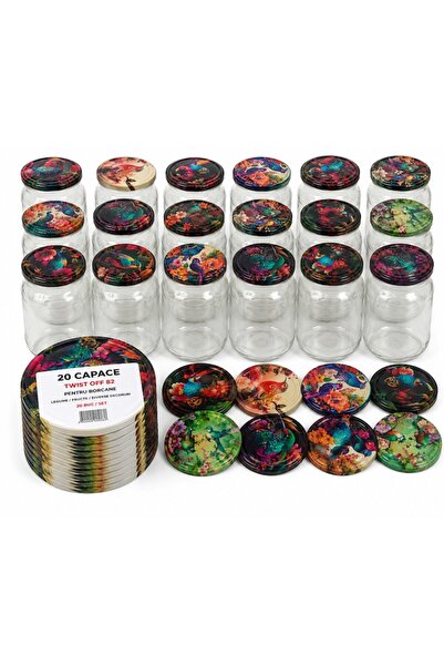 OEM Set de 20 de capace metalice decorative pentru borcane, cu imprimeuri ele...
