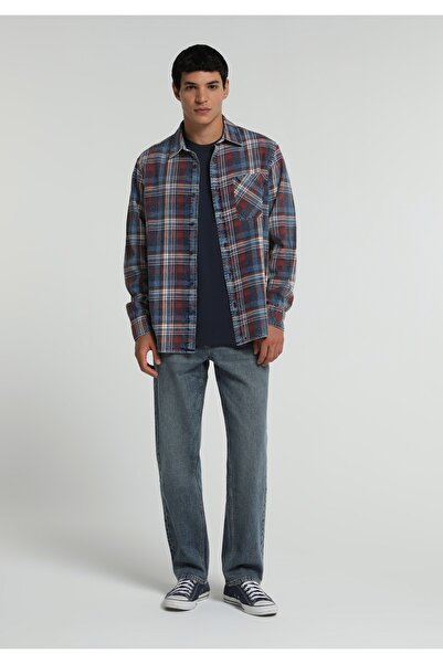 Colin's Relaxed Fit Shirt Neck Ekoseli Erkek Mavi Uzun Kol Gömlek
