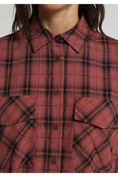 Colin's Fashion Fit Shirt Neck Ekoseli Kadın Turuncu Uzun Kol Gömlek