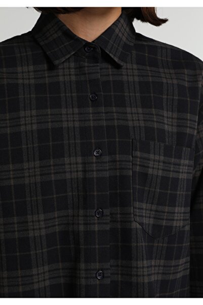 Colin's Boyfriend Fit Shirt Neck Ekoseli Kadın Antrasit Uzun Kol Gömlek