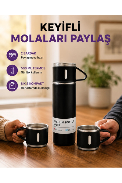 ARMÜZ 500 ml Heat Protected Steel Thermos and Cup Set |   Silicone Based, Sty...