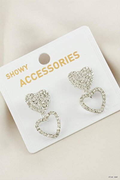 ZERO LAND Ilkestor Heart New Season Stone Earrings (40048) Silver Color