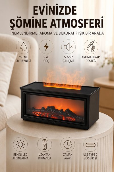 ARMÜZ Flame Effect Air Humidifier Aromatherapy Diffuser with Remote Control 250 ml