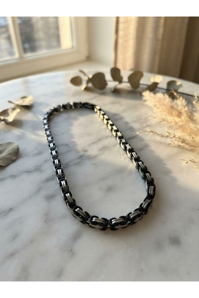 Meneva Aksesuar King Mesh Black-Silver Two-Tone Steel Necklace - Thick Chain ...