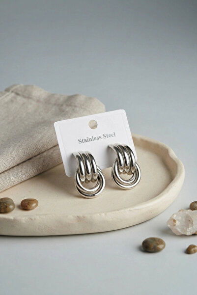 ARMÜZ أقراط من الفولاذ 316L باللون الفضي على شكل حلقة بوهيمية