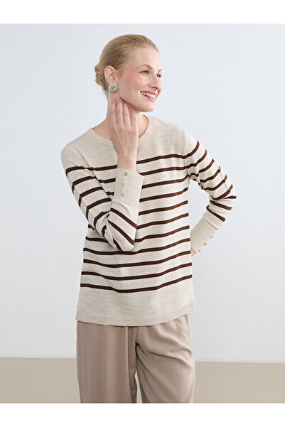 LC Waikiki Nevavm Women's Striped Collar Knit Sweater with a Difference