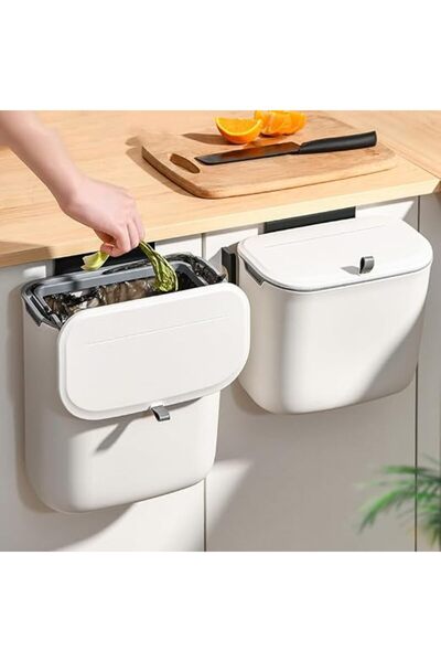 AZONEE Kitchen Compost Bin, 9.5 Litre Hanging Trash Can with Lid, Kitchen Cab...