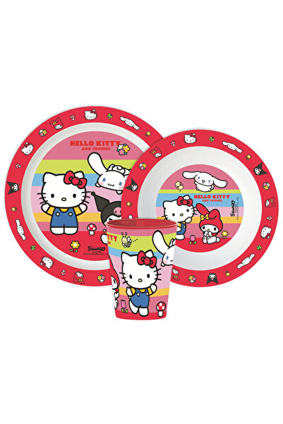 Hello Kitty Set de masă And Friends, set din microplastic, cu pahar de 260 ml