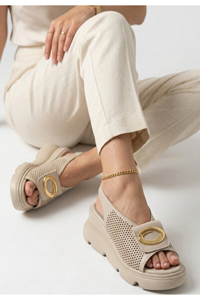 ARMÜZ Gwon Beige Skin Wedge Heel Sandals
