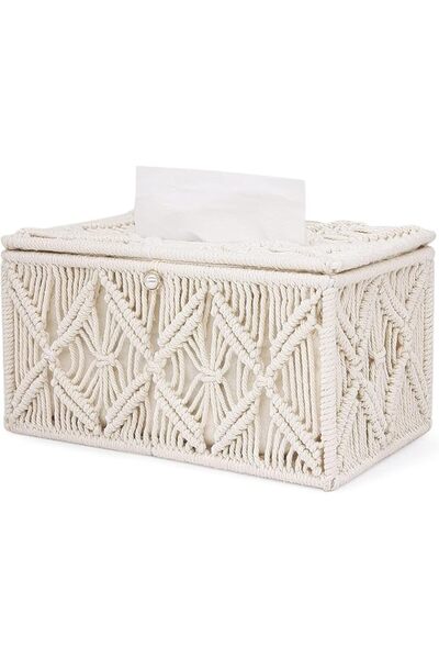 GENERAL Tissue Box Cover Square, Boho Paper Tissue Holder Napkin Tissues Orga...