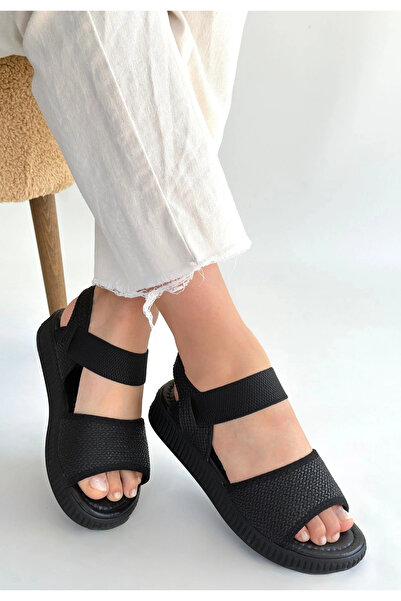 ARMÜZ Jake Black Straw Skin Sandals