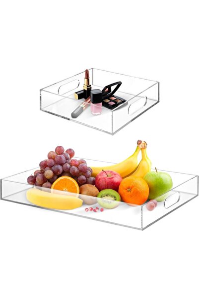 Rassam Al Khaleej Rassam Al Khaleej2-Pack Acrylic Trays, Clear Serving Trays ...