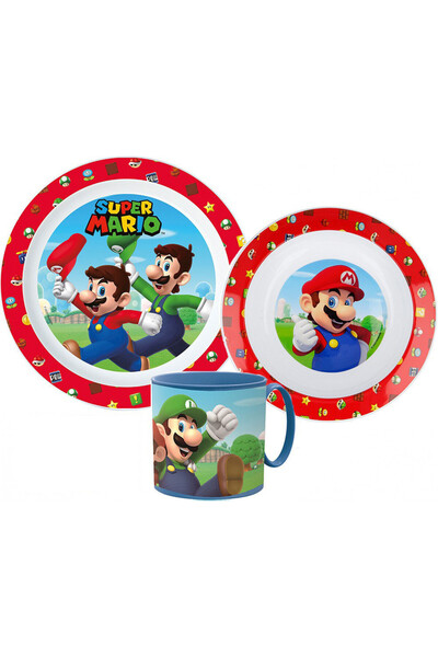 Super mario Mushroom Kingdom set de masă, set de plastic micro cu cană 265 ml