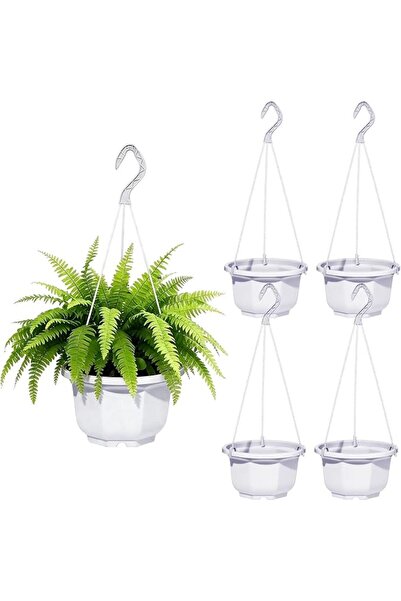 SYOSI 4 Pack Plastic Hanging Planters Set, 6 Inch Octagonal Hanging Flower Ba...