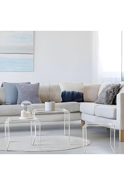Rassam Al Khaleej Clear Acrylic Nesting Tables Set of 3 (40/35/30 cm) – Stack...