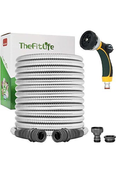 TheFitLife خرطوم حديقة من الفولاذ المقاوم للصدأ بطول 15 متر مع دوران 360 درجة...